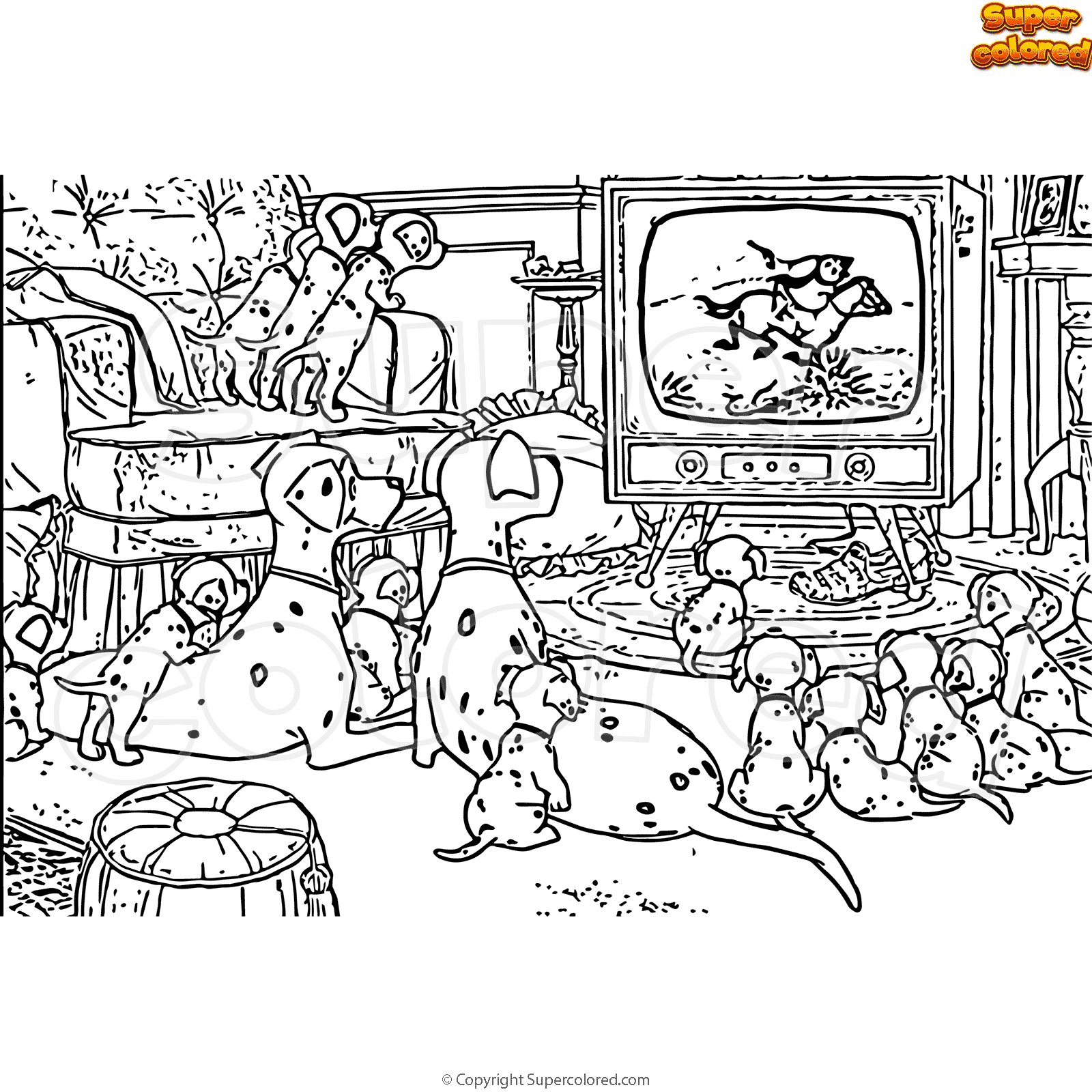 Coloring page Puppies watch TV - 47747e 