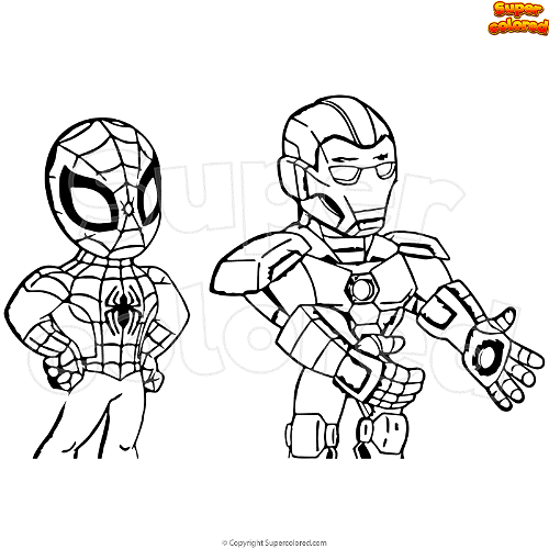  Dibujo para colorear Spiderman y Iron Man