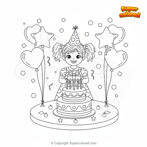 Ausmalbild Mädchen das ihren Geburtstag feiert - Supercolored.com