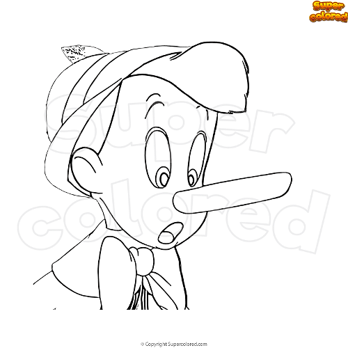 Disegno da colorare Pinocchio dice una bugia e si allunga il naso 