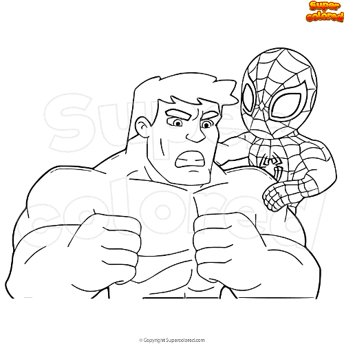 Dibujo para colorear Spiderman y Hulk 