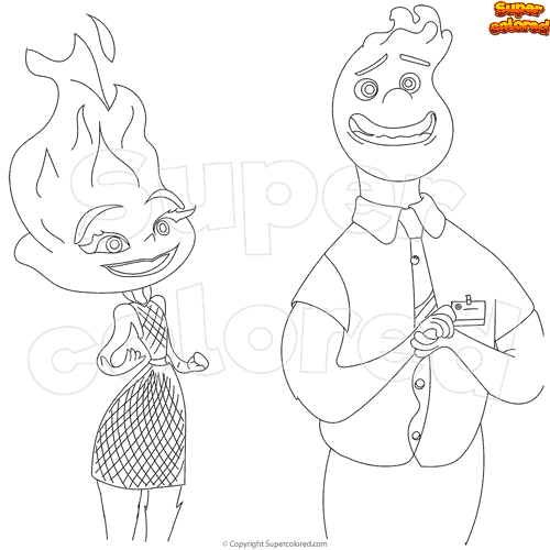 Coloring page Elemental Wade and Ember